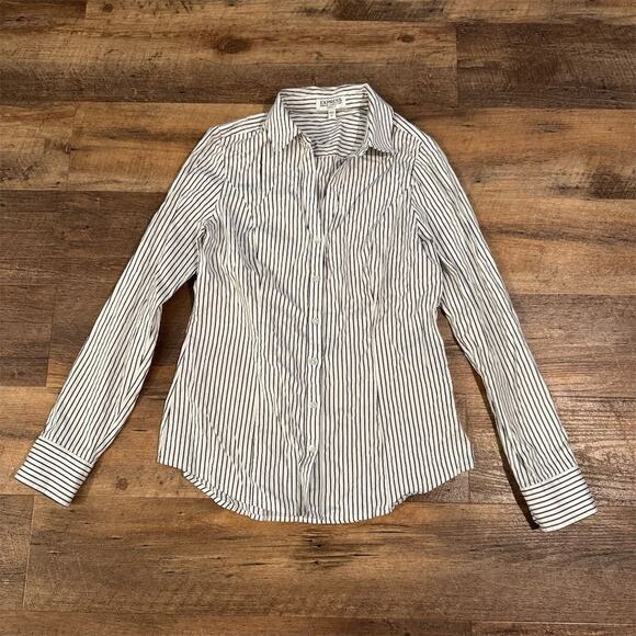 Express Ultimate Essential Black White Striped Button-Down Shirt S Office READ - Picture 1 of 9